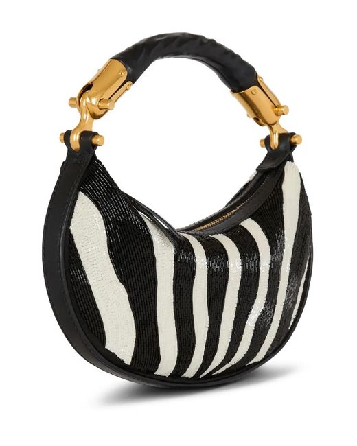 Balmain Black Zebra-Striped Beaded Shoulder Bag