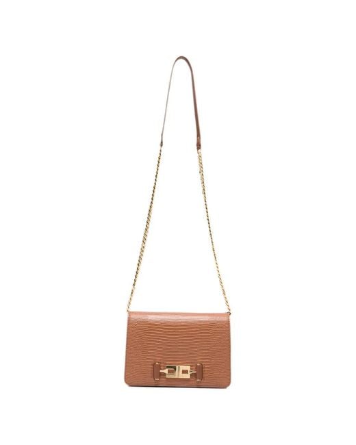 Elisabetta Franchi White Lizard-Effect Logo-Plaque Shoulder Bag