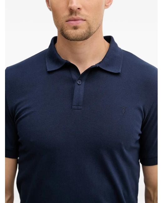 Trussardi Blue Logo-Embroidered Short-Sleeve Polo Shirt for men