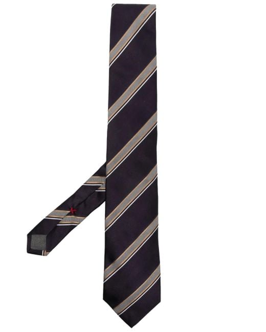 Brunello Cucinelli Black Striped Jacquard Silk Tie for men