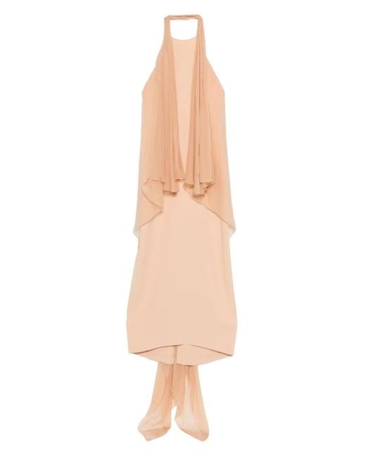 Alberta Ferretti White Kleid Mit Neckholder-Overlay