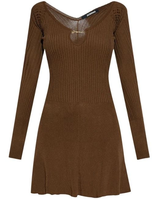 Jacquemus Brown La Robe Ribbed Minidress