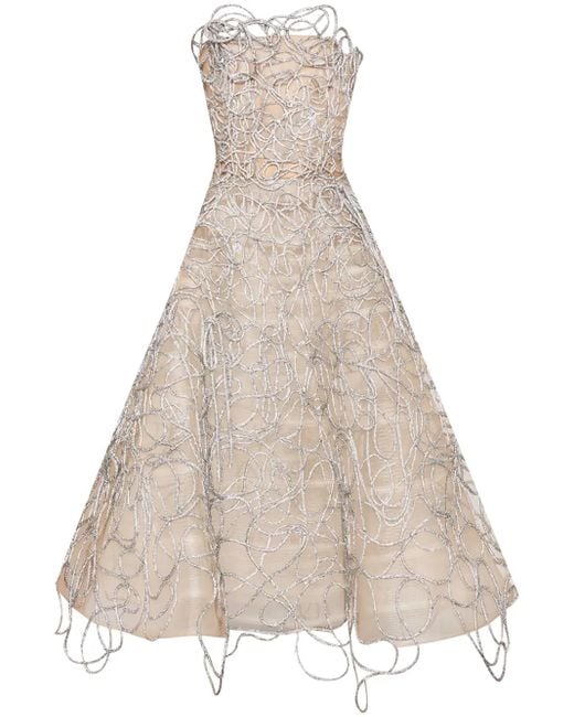 Oscar de la Renta Natural Crystal Embroidered Cord Gown