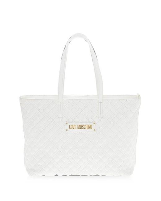 Moschino White Love Quilted Tote Bag