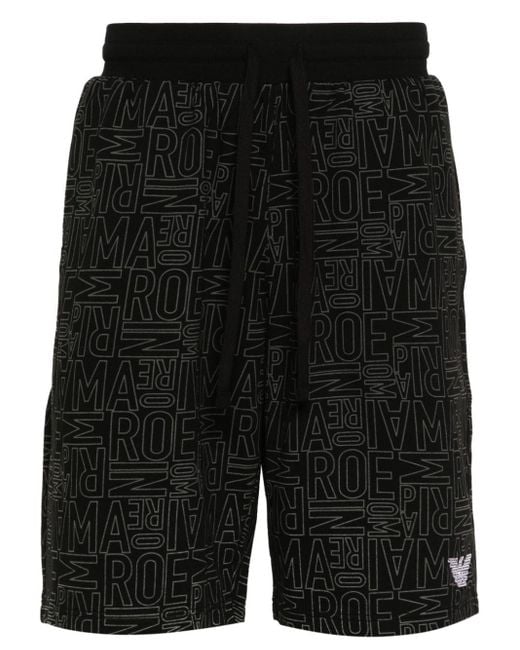 Emporio Armani Black Logo-Print Cotton Shorts for men