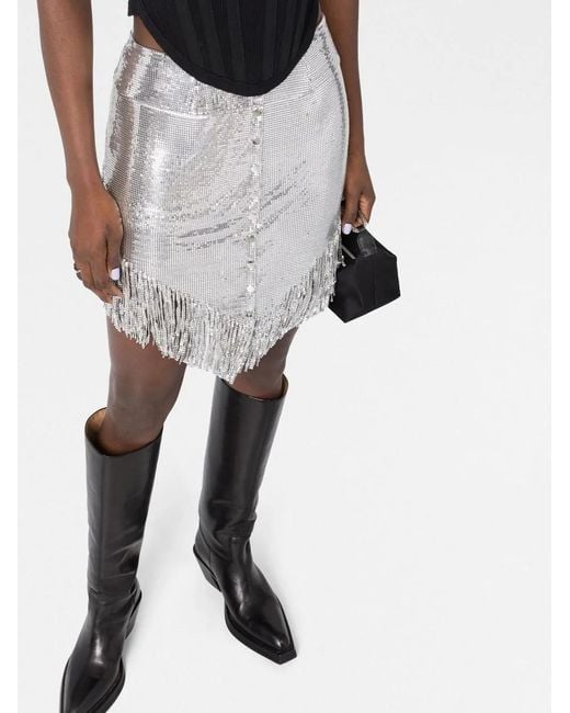 Rabanne Gray Buttoned Fringed Miniskirt