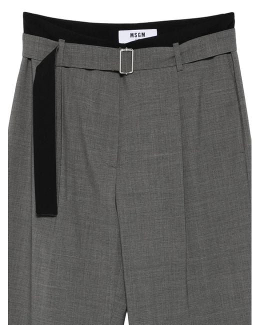MSGM Gray Belted Pleated Trousers