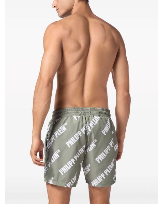 Philipp Plein Gray Logo-Print Swim Shorts for men