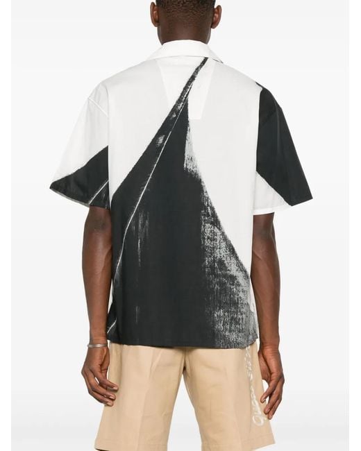 McQueen Black & White Brushstroke Hawaiian Shirt for men