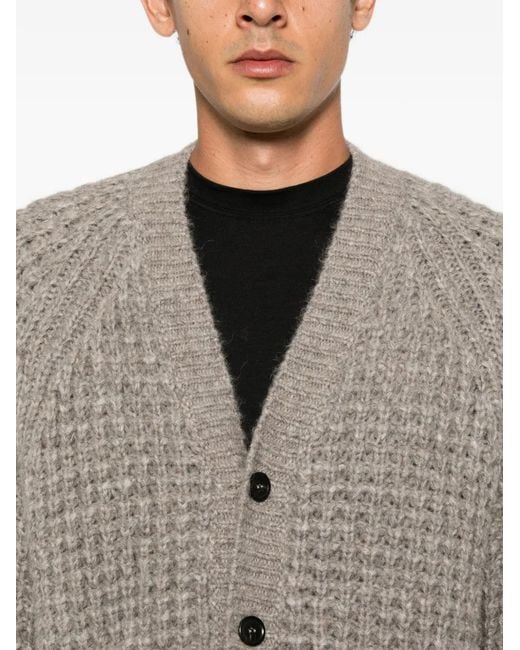 Roberto Collina Gray Waffle-Knit V-Neck Cardigan for men
