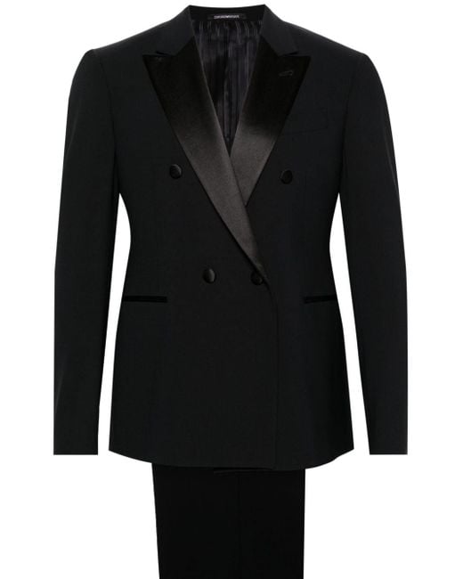 Emporio Armani Black Double-breasted Wool Suit for men