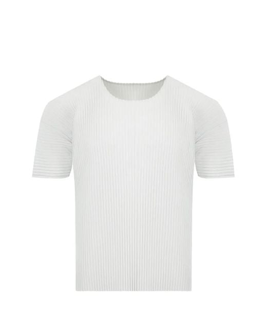 Homme Plissé Issey Miyake White Pleated Basic T-Shirt for men