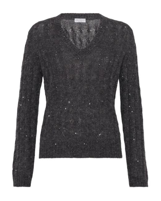 Brunello Cucinelli Black Cable-Knit Sweater