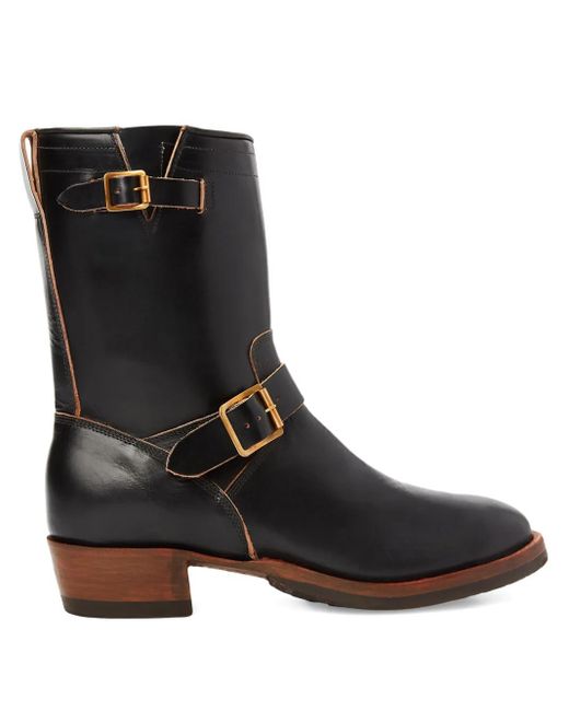 RRL Black Buckle-Embellished Biker Boots for men