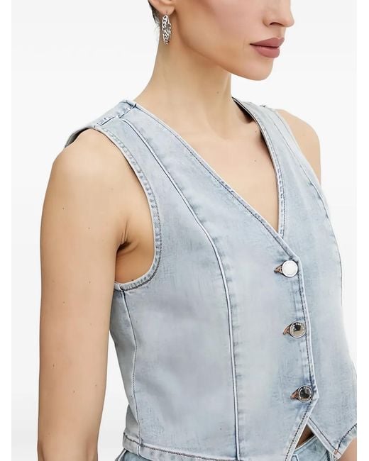 Morgan Blue Button V-Neck Top