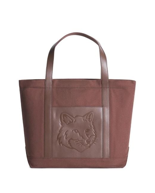 Maison Kitsuné Large Fox Head Tote Bag in Brown | Lyst
