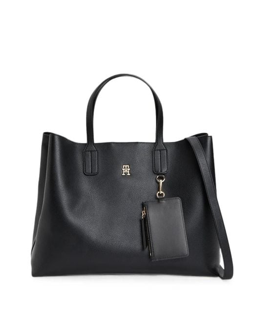 Tommy Hilfiger Black Logo-Plaque Tote Bag