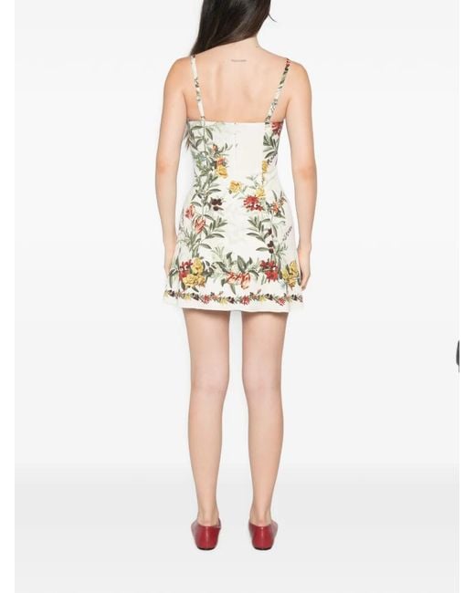 Alice + Olivia White Floral-Print Square-Neck Mini Dress