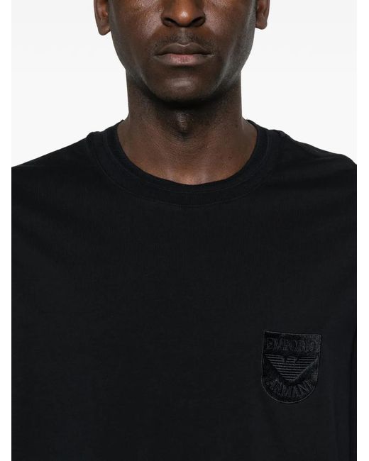 Emporio Armani Black Crew-Neck Logo-Appliqué T-Shirt for men
