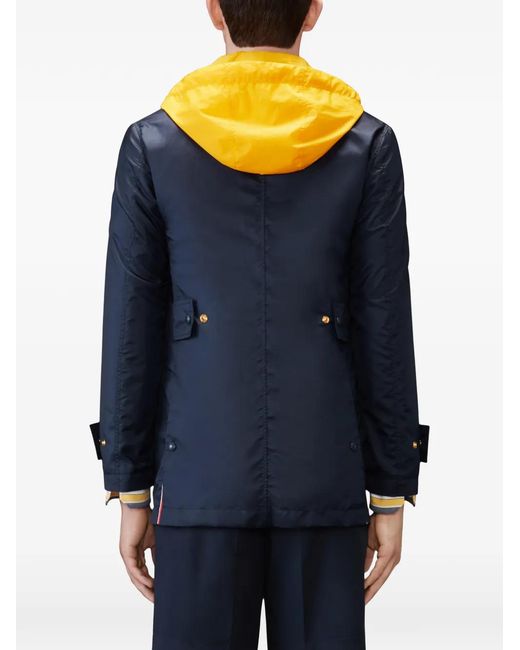 Thom Browne Blue Hooded Ripstop Coat for men