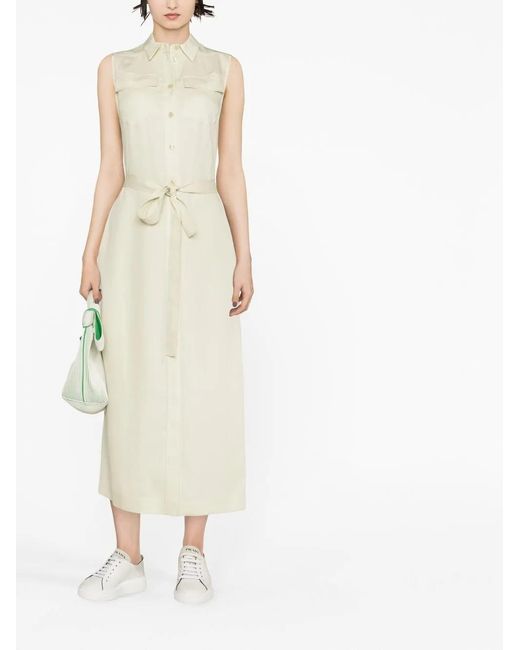 Calvin Klein White Belted Sleeveless Shirt Dress