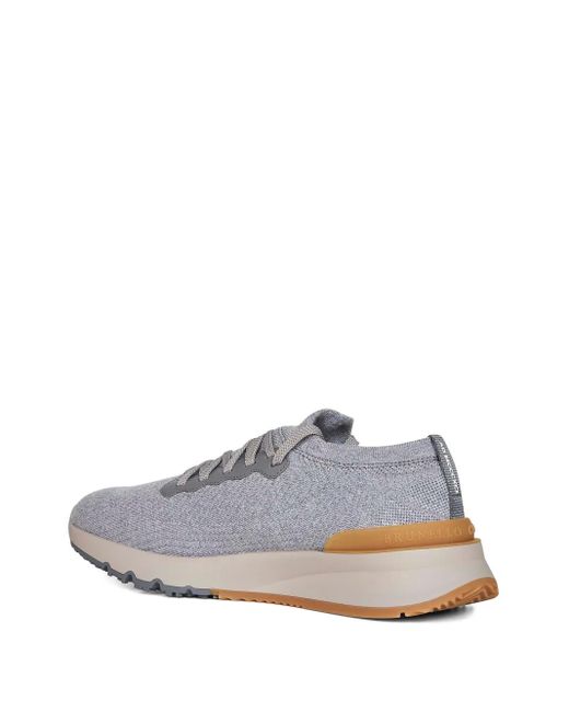 Brunello Cucinelli White Jacquard Wool Knit Sneakers for men