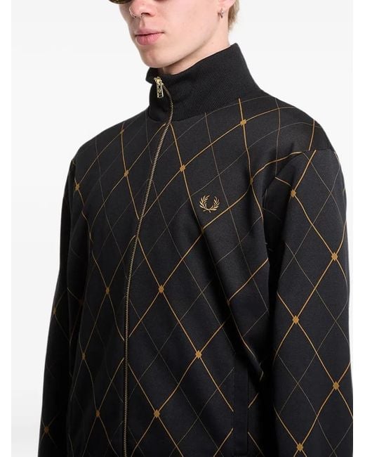Fred Perry Black Argyle-Pattern Track Jacket for men