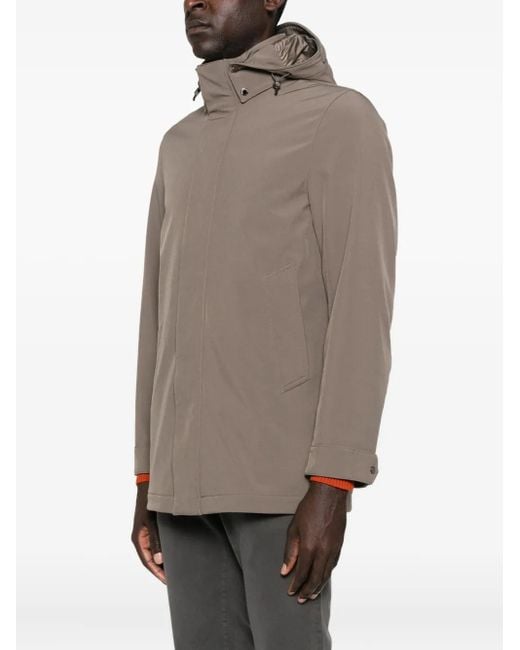Woolrich Brown Hooded Buttoned Coat for men
