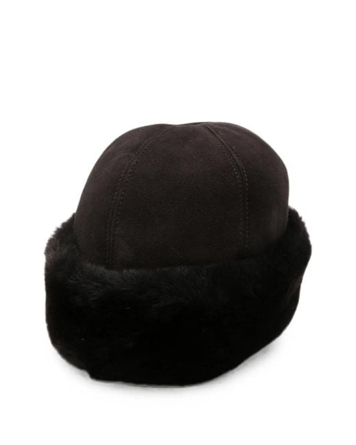 Liska Black Shearling-Trim Suede Hat