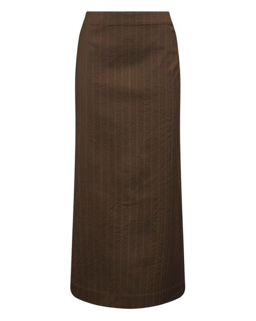 Uma Wang Brown Pinstriped Chevron Gad Midi Skirt