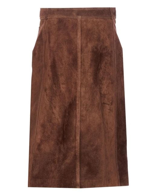 Arma Brown Button-Front Midi Skirt