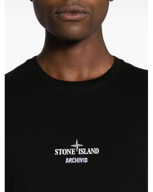 Stone Island Archivio T-Shirt aus Baumwoll-Jersey mit Stickereien und Logoprint in Black für Herren