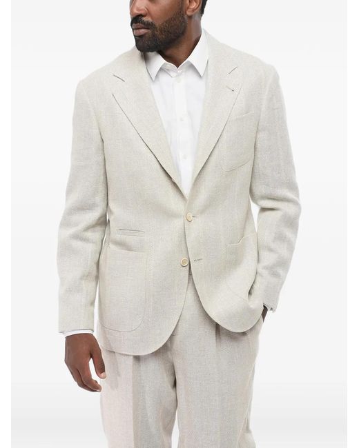 Brunello Cucinelli White Single-Breasted Patch-Pocket Blazer for men