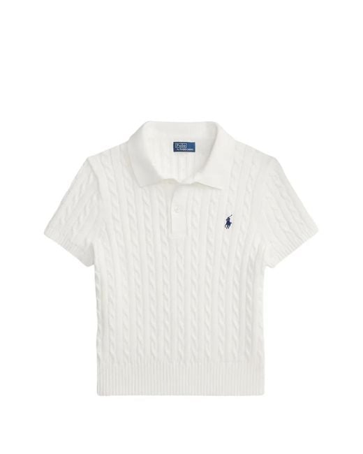 Polo Ralph Lauren Cropped Cable-Knit Polo Shirt in White | Lyst