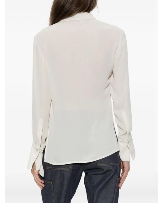 Victoria Beckham White Pleated Long-Sleeve Blouse