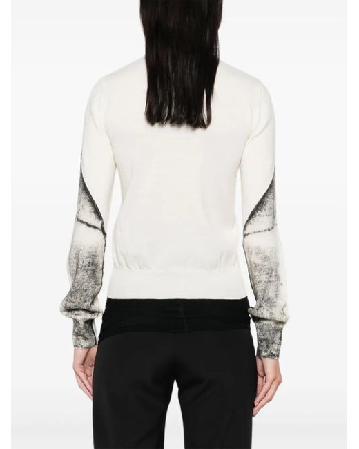 MM6 by Maison Margiela White Cardigan-Print Jumper