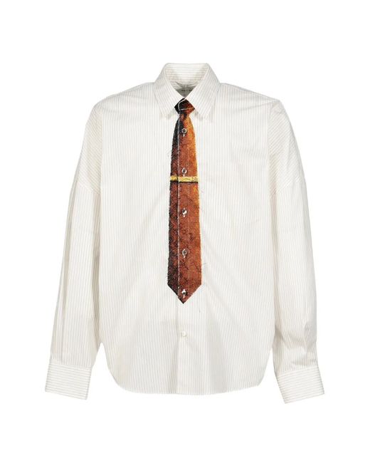 Doublet White Tromp L'Oeil Tie-Print Striped Cotton Shirt for men