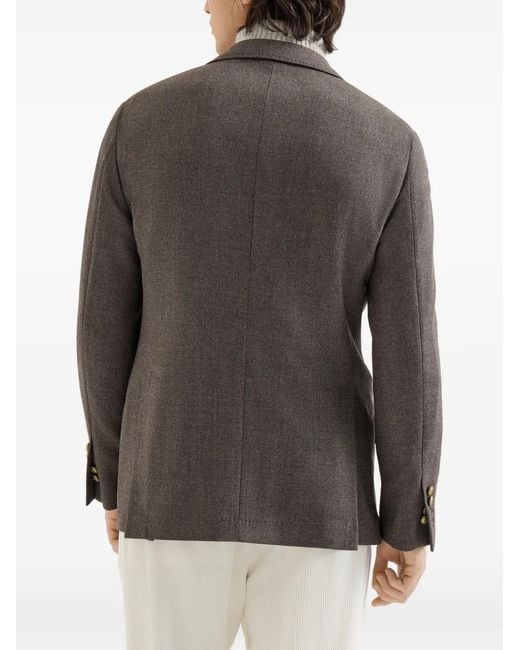 Brunello Cucinelli Brown Mouliné Virgin Wool Twill Deconstructed Cavallo Blazer for men