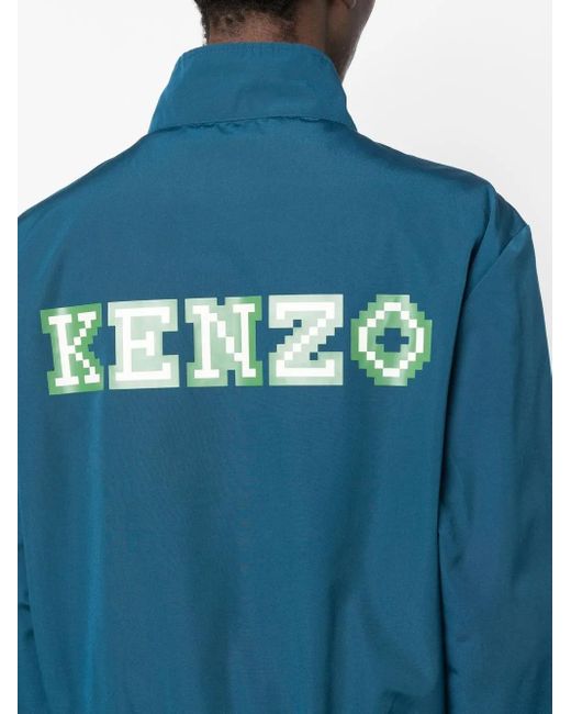 KENZO Blue Graphic Logo-Print Track Jacket for men