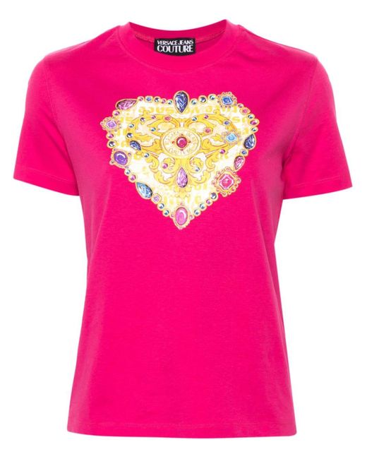 Versace Pink T-Shirt mit Barocco Heart-Print