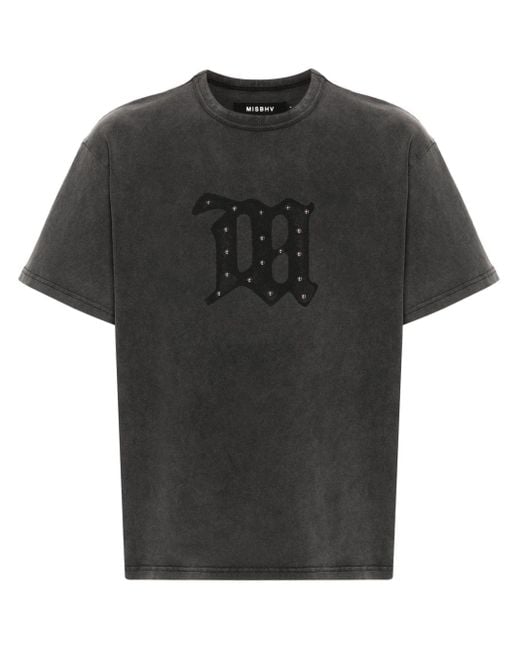 M I S B H V Ausgeblichenes T-Shirt mit Nietenverzierung in Black für Herren