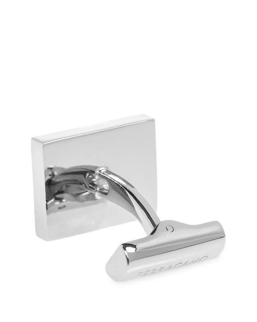 Ferragamo White Patterned Square Cufflinks for men