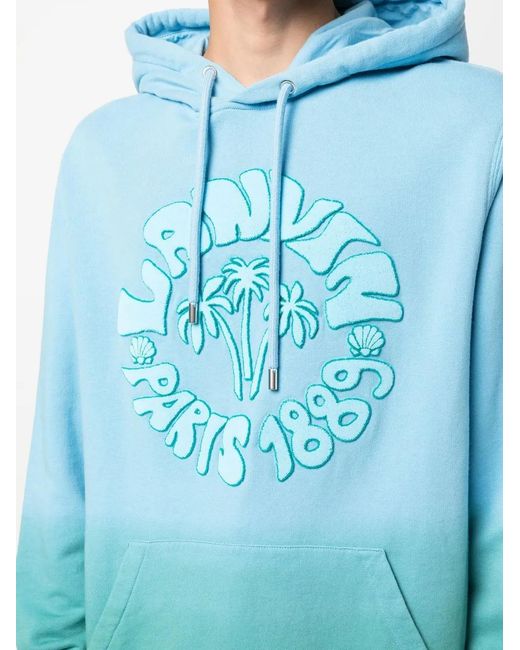 Lanvin Blue Embossed-Logo Ombré Cotton Hoodie for men