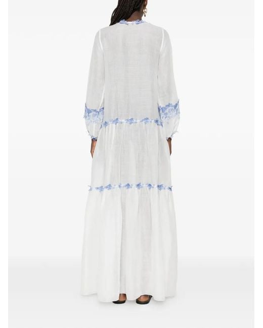 Ermanno Scervino White Floral-Embroidered Tiered Maxi Beach Dress