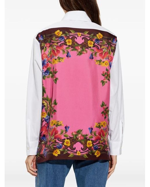 Etro White Floral-Print Silk-Panel Shirt
