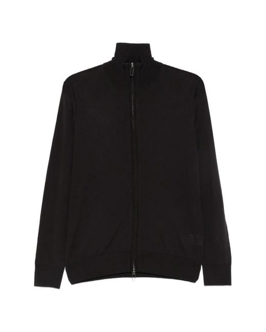 Paolo Pecora Black Zip-Up High-Neck Cardigan for men