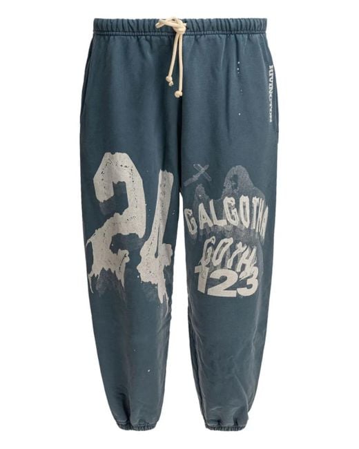 RRR123 Blue Graphic-Print Drawstring Trousers for men