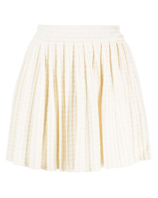 Self-Portrait White Waffle-knit Pleated Miniskirt