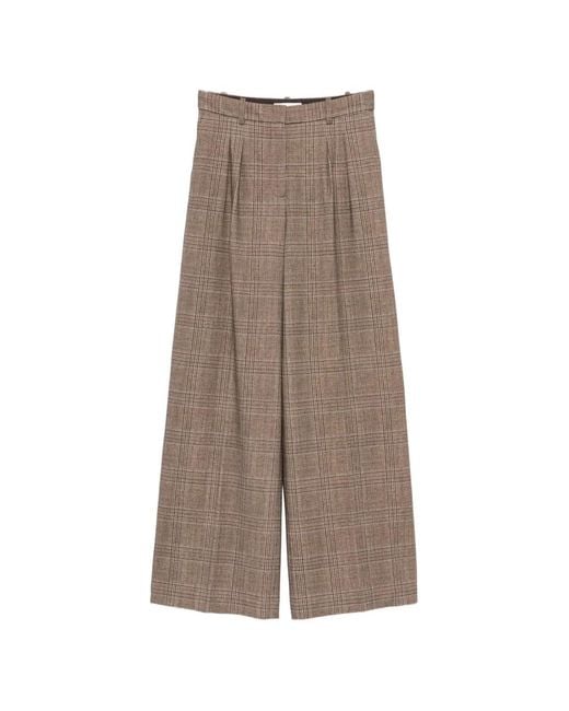 Circolo 1901 Brown Check-Pattern Pleated Trousers