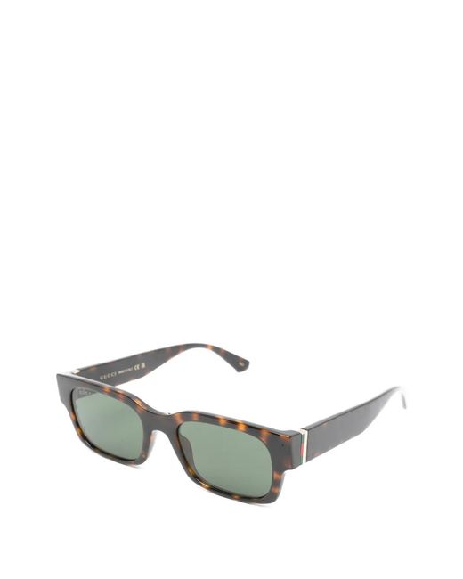 Gucci Green Tortoiseshell-Effect Rectangle-Frame Sunglasses